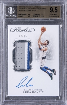 2018-19 Panini Flawless "Vertical Patch Autographs" (RPA) #25 Luka Doncic Signed Game Used Patch Rookie Card (#17/25) – BGS GEM MINT 9.5/BGS 10